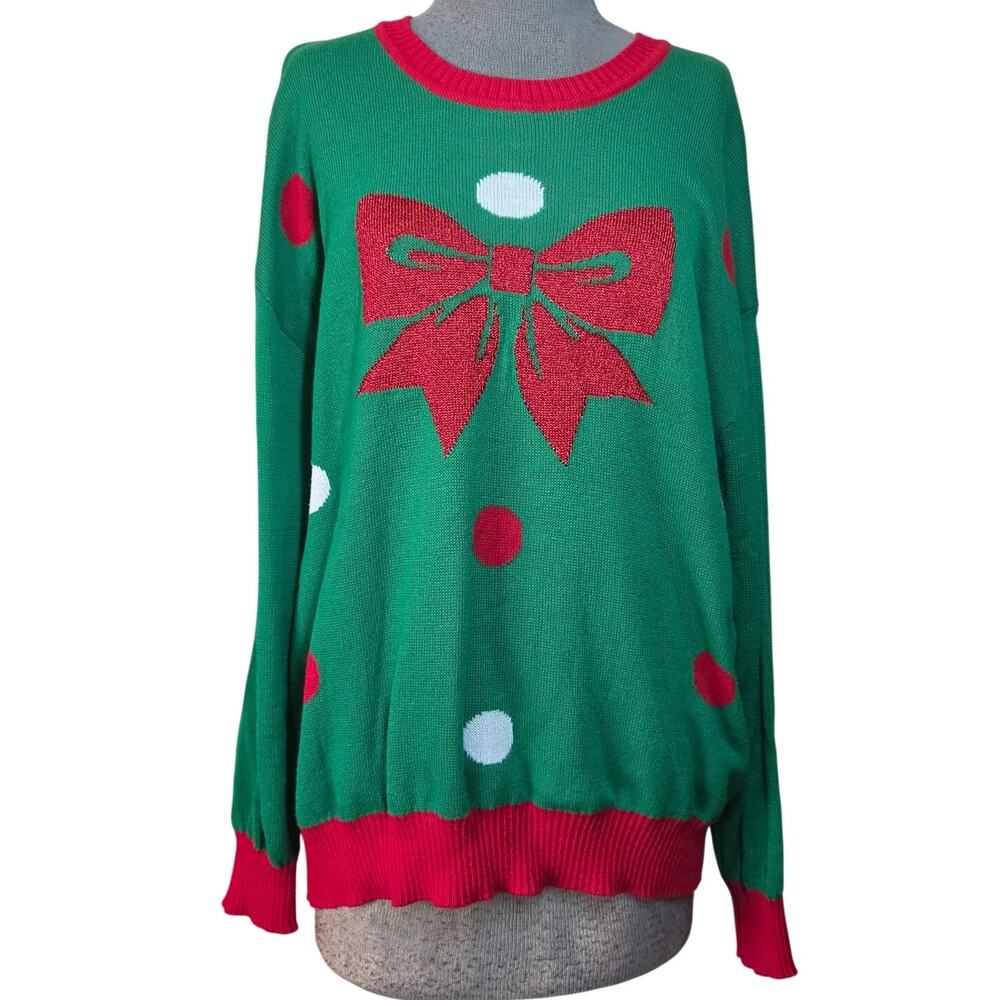 Christmas Bow Holiday Sweater Cotton Blend Size XL